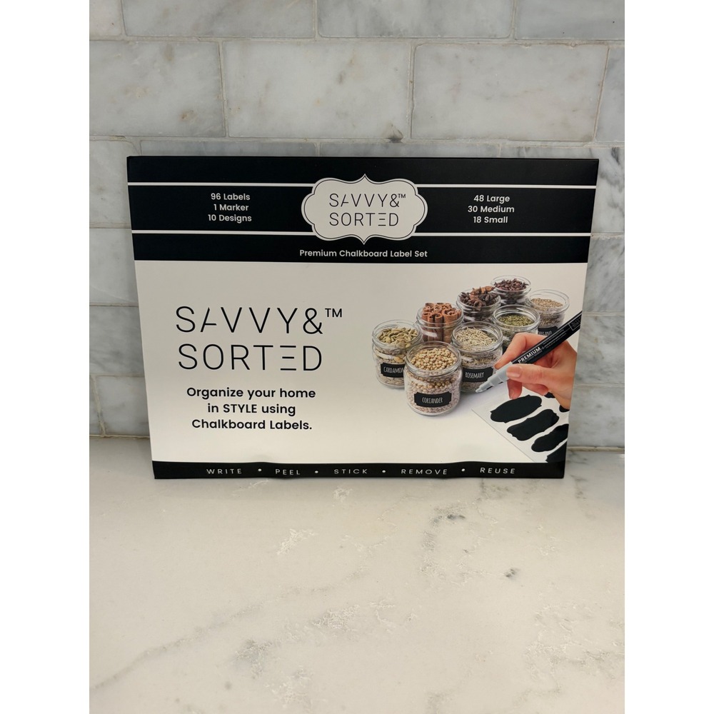 Savvy & Sorted 96pc Premium Chalkboard Label Set with Liquid Chalk Marker Black